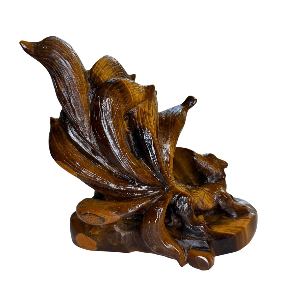 Tigers Eye Hand Carved Ninetales Pokemon Figurine Gemstone Crystal Statue 5.5in